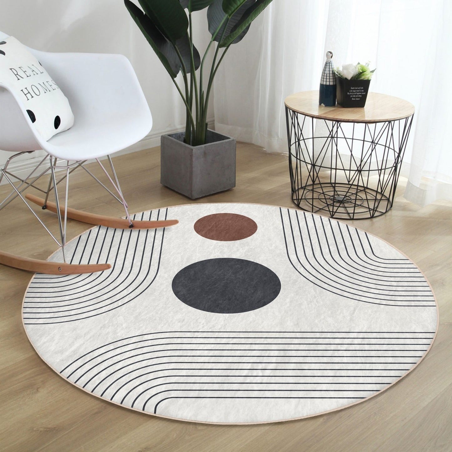 Abstract Round Rug, Minimalist Home Decor Area Rug, Non Slip Circle