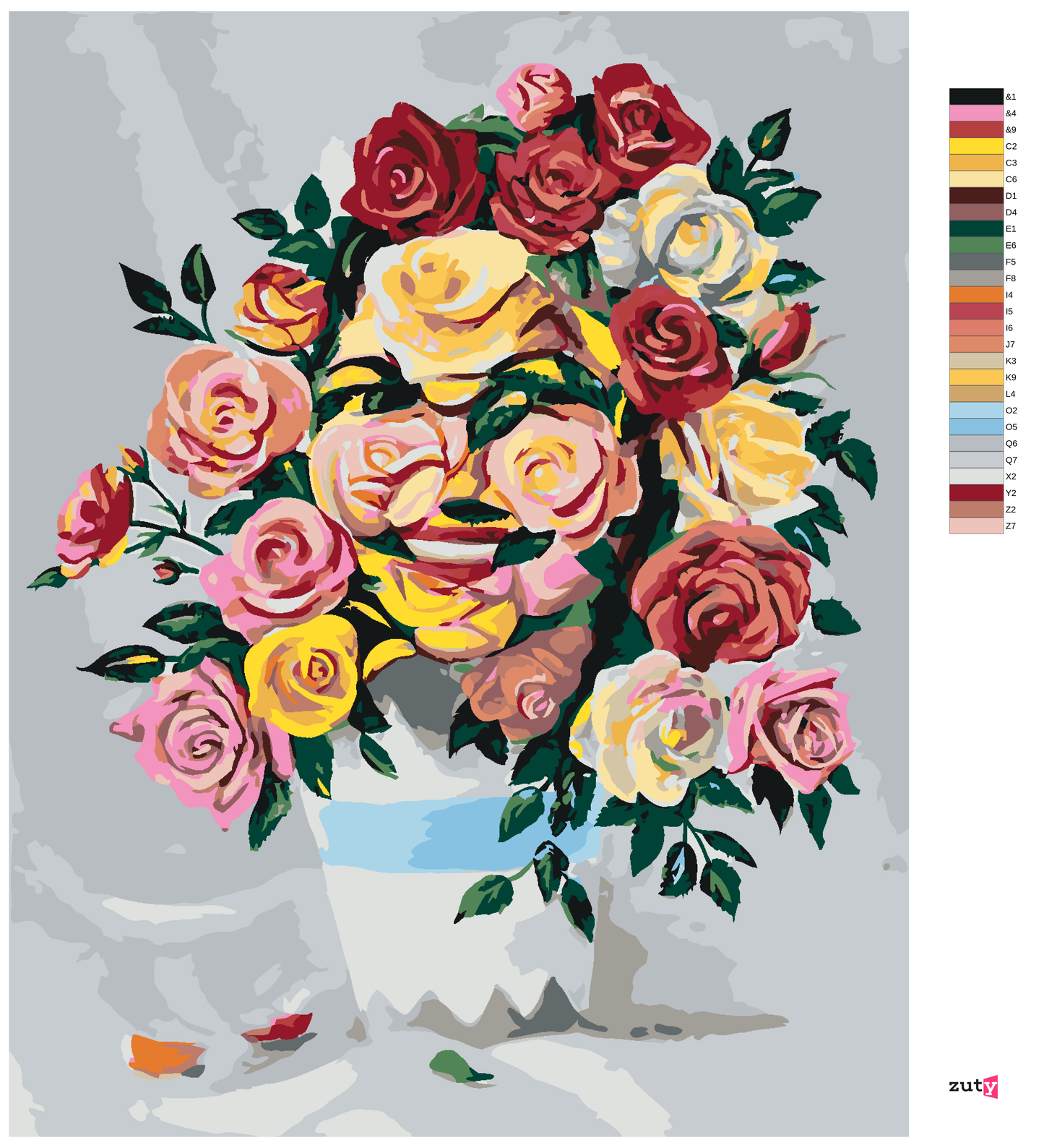 Zuty - Paint by Numbers - ROSE IN A VASE (D. RUSTY RUST), 40x50 cm