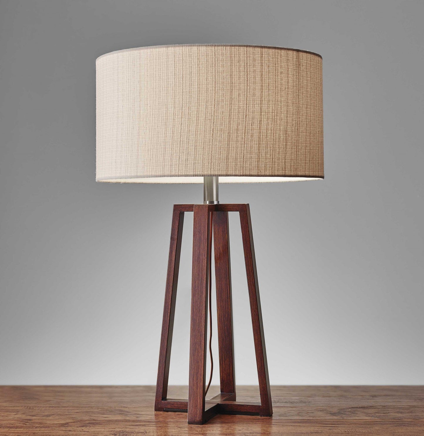 Walnut Wood Finish Linen Fabric Shade Table Lamp