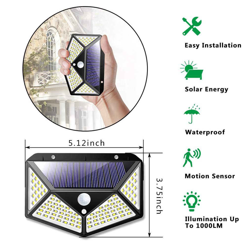 100 Lamps Solar Four Wall Lamp PIR Motion Sensor Wall Waterproof Light