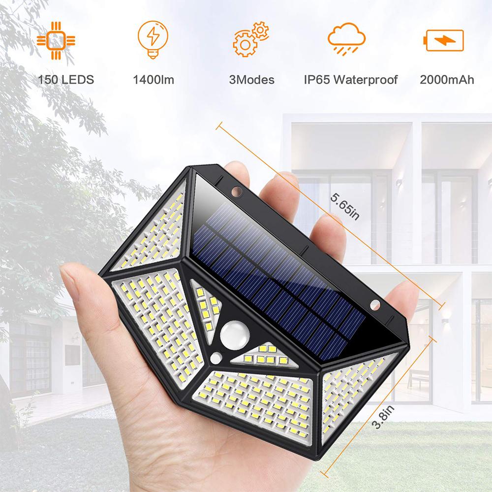 100 Lamps Solar Four Wall Lamp PIR Motion Sensor Wall Waterproof Light