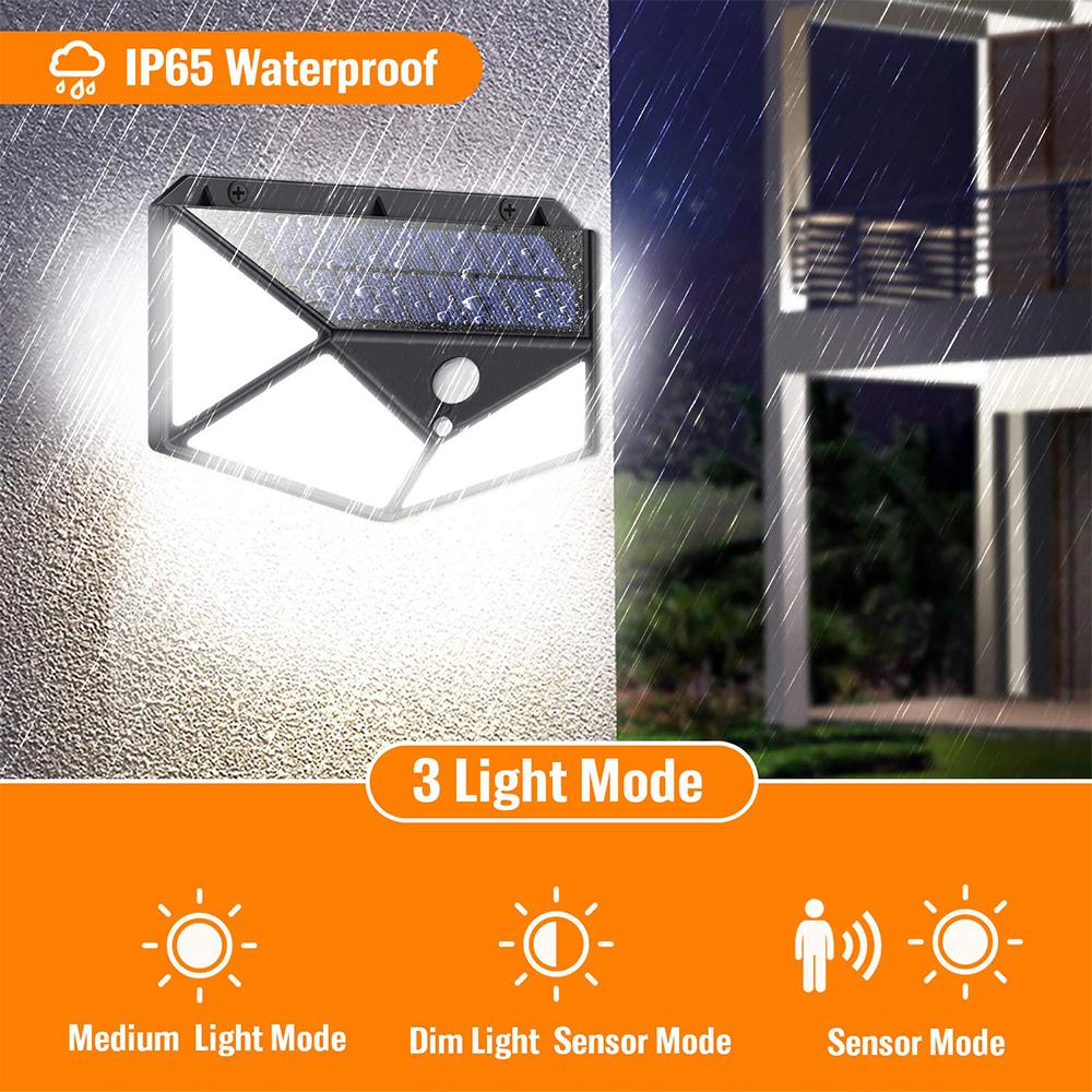 100 Lamps Solar Four Wall Lamp PIR Motion Sensor Wall Waterproof Light