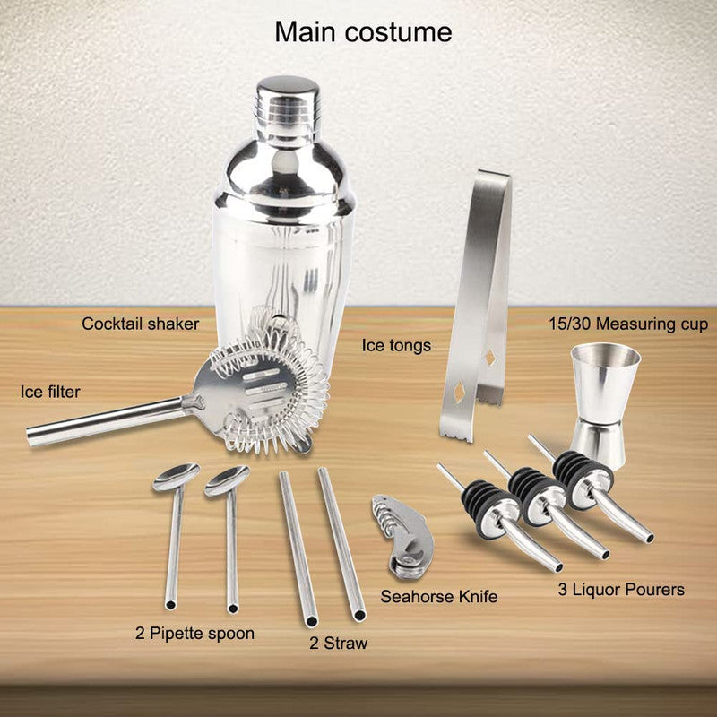 VIKUS Steel Shaker Cocktail Bar Set Kit with 13 Pieces Bar Utensils