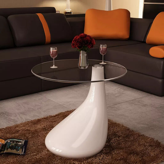 Coffee Table with Round Glass Top High Gloss Gray