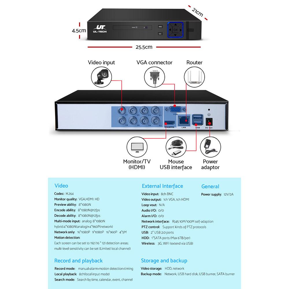 UL-tech CCTV Camera Home Security System 8CH DVR 1080P Cameras Outdoor