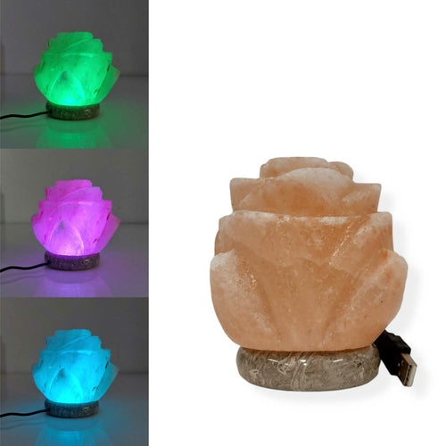 USB Colour Changing Salt Himalayan Lamp - Carved Shape Pink Rock LED