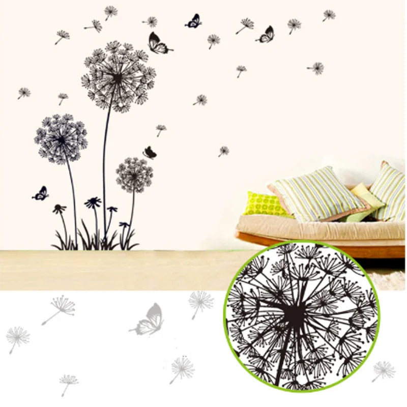 Black Dandelion Wall Sticker Butterflies On The Wall Living Room Bedroom Window Decoration Mural Art Decals Home Decor Sticker