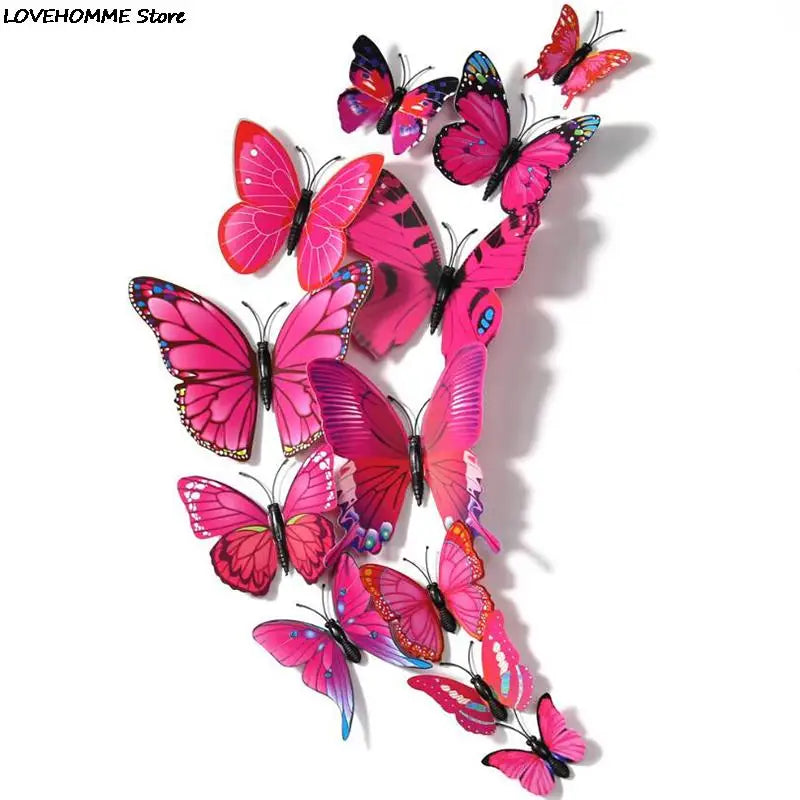 12pcs/set 3D Butterfly Wall Sticker On The Wall Home Decor Removable Decals Kids Bedroom Fridge Decor Magnetic