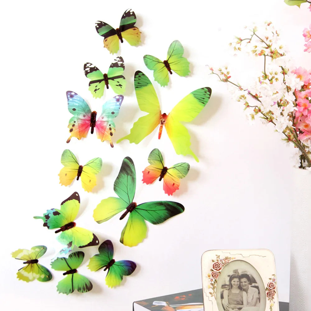 12pcs 3D Cute Butterfly Rainbow Wall Stickers Colorful Decal Creative Home TV Background Kids Bedroom Decorations Wall Decals