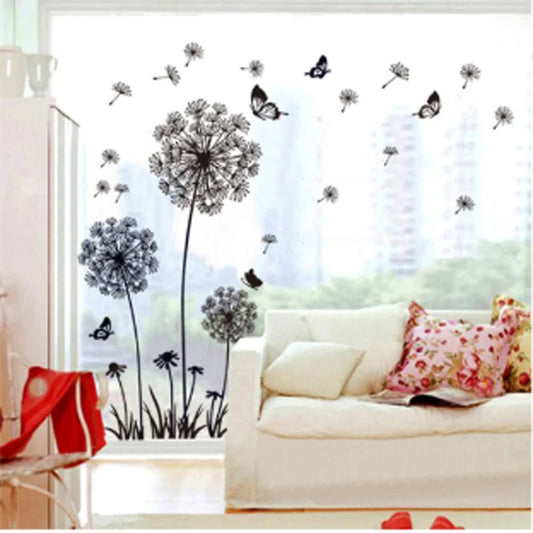 Black Dandelion Wall Sticker Butterflies On The Wall Living Room Bedroom Window Decoration Mural Art Decals Home Decor Sticker