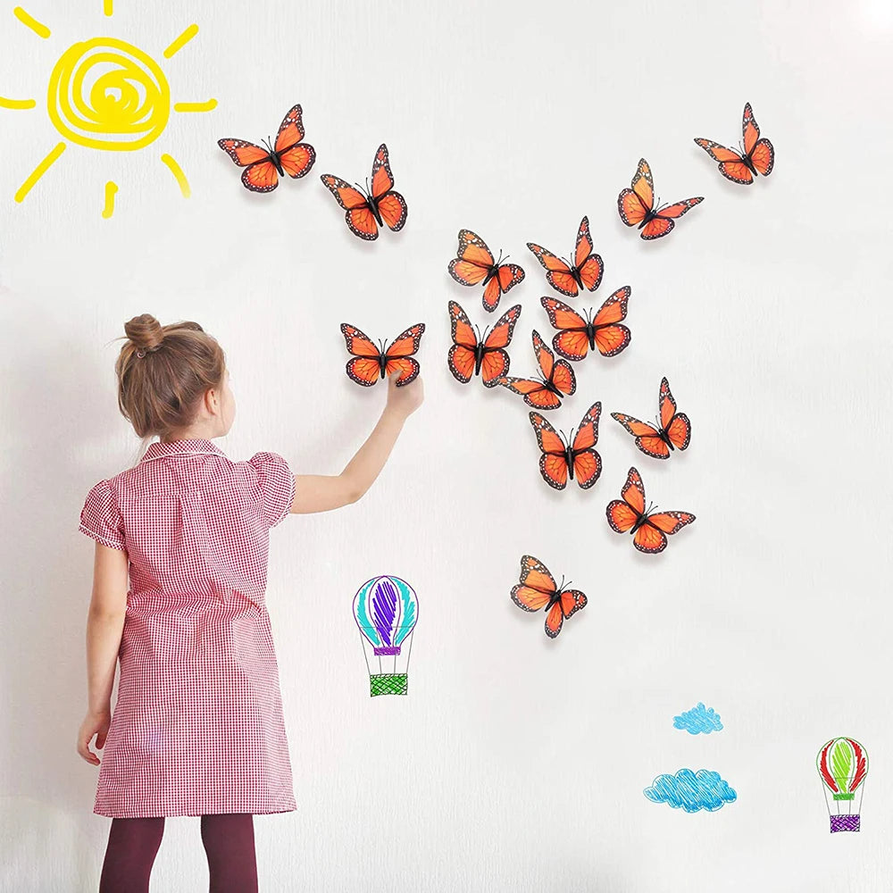 10pcs Wall Stickers Butterfly Set Decoration Sticker Fake Butterflies Crafts Artificial Butterfly Home Bedroom Decor 3D Magnet