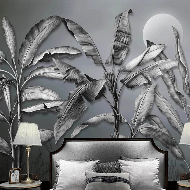 Custom 3D Wall Mural Wallpaper Retro Black And White Banana Tree Plant Leaf Fresco Living Room TV Bedroom Home Decor 3D Sticker