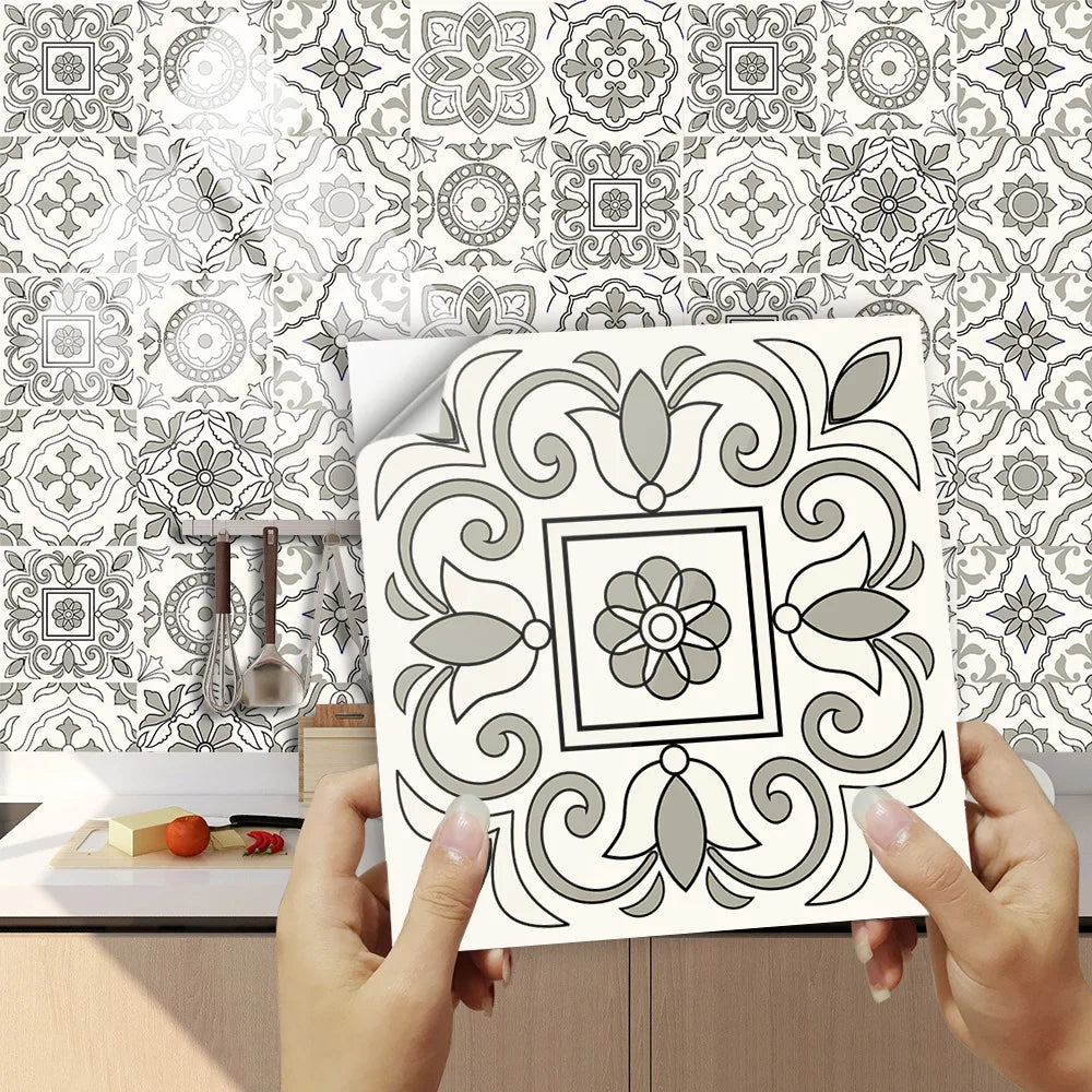 10/15cm European Style Tiles Sticker Kitchen Bathroom Wardrobe Home Decor Peel & Stick Oil-proof Ceramics PVC Art Wall Decals