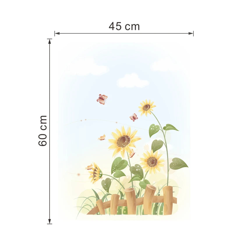 Beautiful SunFlowers Butterfly Wall Sticker For Living Room Bedroom Home Decoration Diy Plant Mural Art Window Decals Pvc Poster