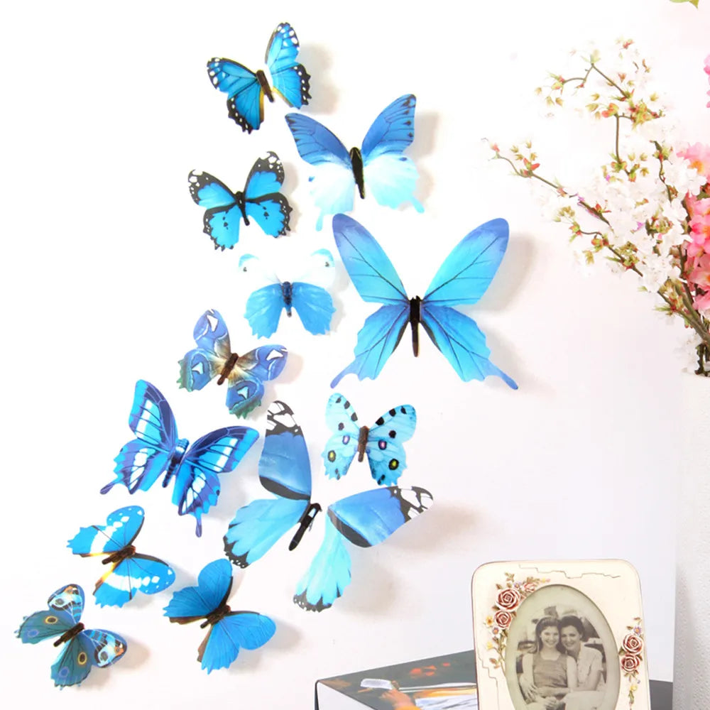 12pcs 3D Cute Butterfly Rainbow Wall Stickers Colorful Decal Creative Home TV Background Kids Bedroom Decorations Wall Decals