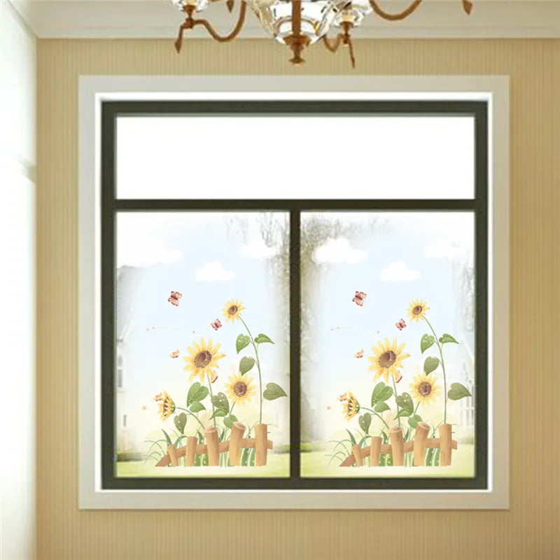 Beautiful SunFlowers Butterfly Wall Sticker For Living Room Bedroom Home Decoration Diy Plant Mural Art Window Decals Pvc Poster