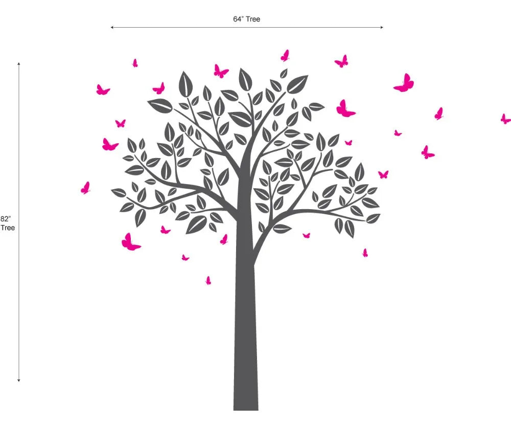 Beautiful Nursery Tree Art Wall Stickers With Flying Butterflies Sweet Vinyl Wall Decal For Home Girls Bedroom Cute Decor Wm-577