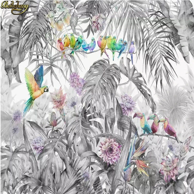 Custom American idyllic rain forest parrot tortoise tree leaf mural wallpapers for living room wallpaper bedroom Wall stickers