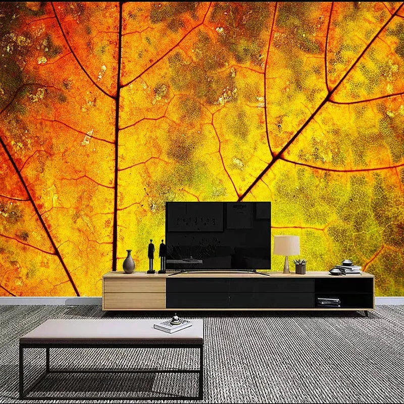 Custom Mural Wallpaper 3D Retro Small Fresh Golden Leaf Veining TV Home Decor Wall Sticker Self-Adhesive Frescoe Papel De Parede