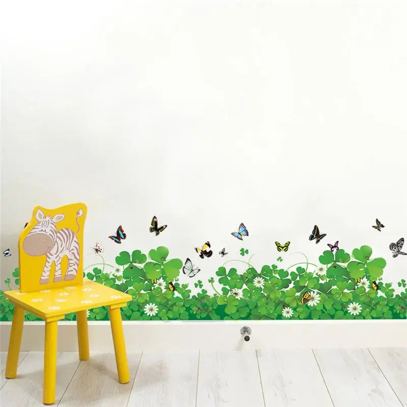 Green Clove Flowers Butterfly Wall Sticker For Living Room Bedroom Home Decoration Diy Pvc Baseboard Wall Art Plant Decals