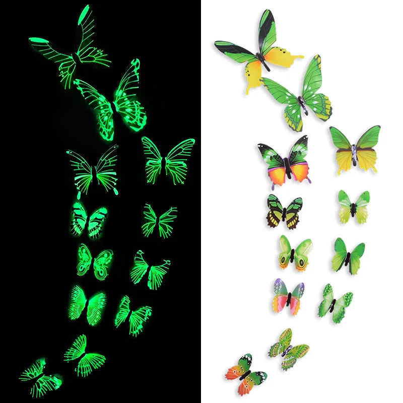 12pcs/lot Luminous Butterfly 3D Wall Sticker Colorful Butterflies Glowing Wall Decal Stickers DIY Bedroom Living Room Home Decor