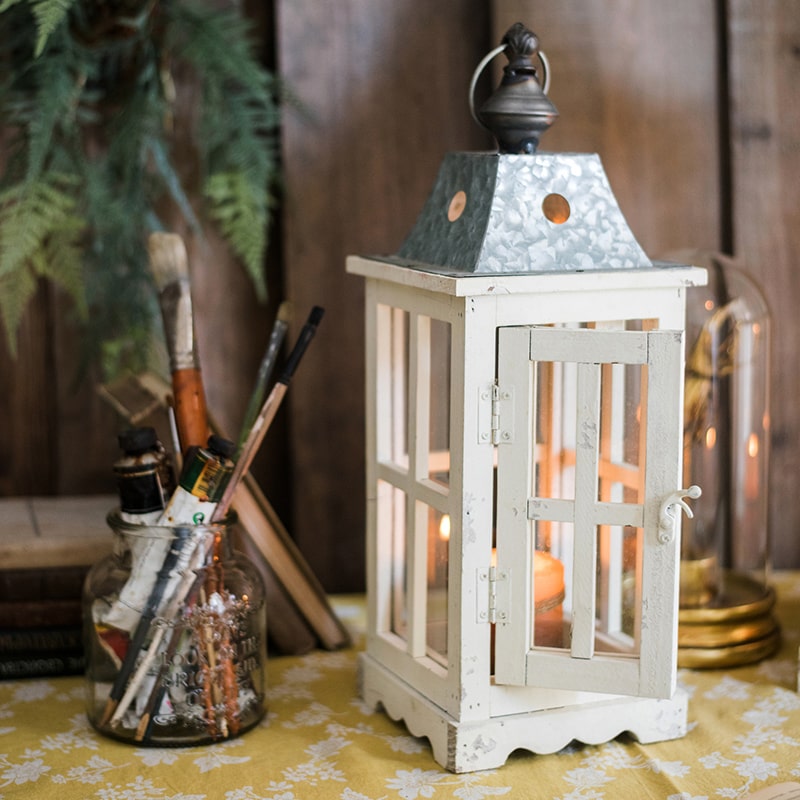 Lantern House Candle Holder in White