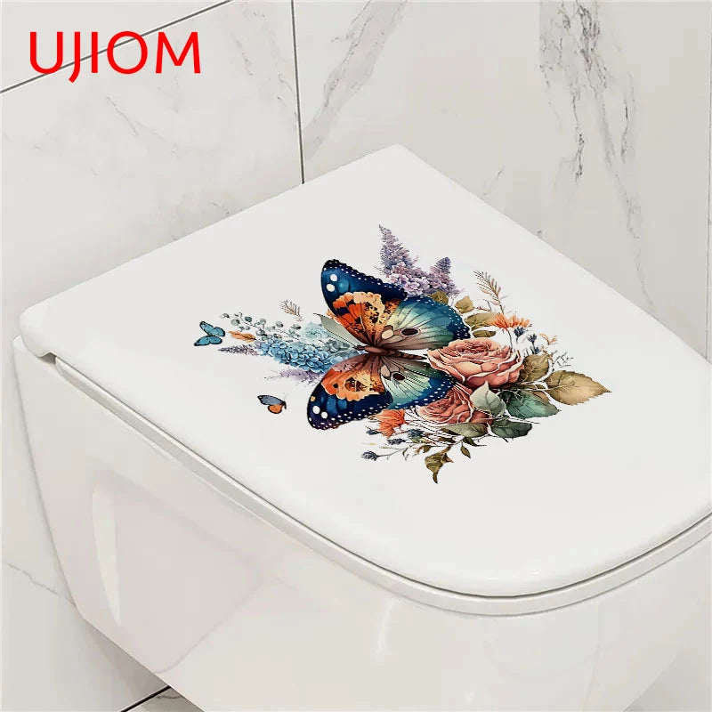 UJIOM 13cm X 12.8cm Cartoon Butterfly Flowers Wall Sticker Sunscreen Personality Living Room Bedroom Decal Wallpapers Home Decor