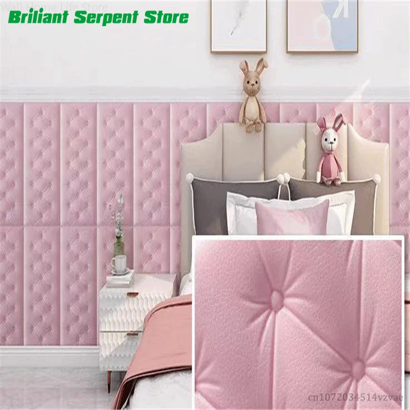 3D Wall Sticker DIY Foam Soft Pack Tile Panel Anti-collision Children's Room Decor Leather Waterproof Self-Adhesive Wallpaper