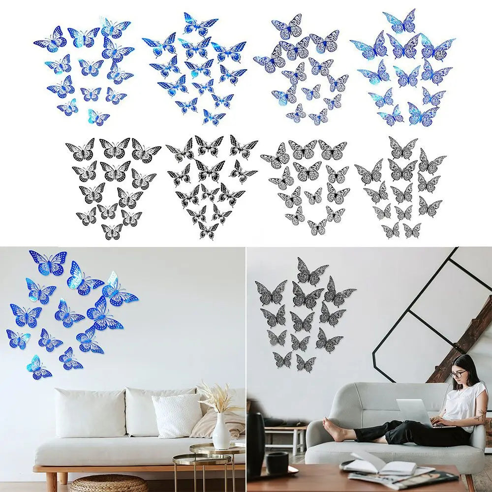 12pcs 3D Hollow Butterfly Wall Sticker Bedroom DIY Wall Decor Home Party Wedding Decoration Wall Decal