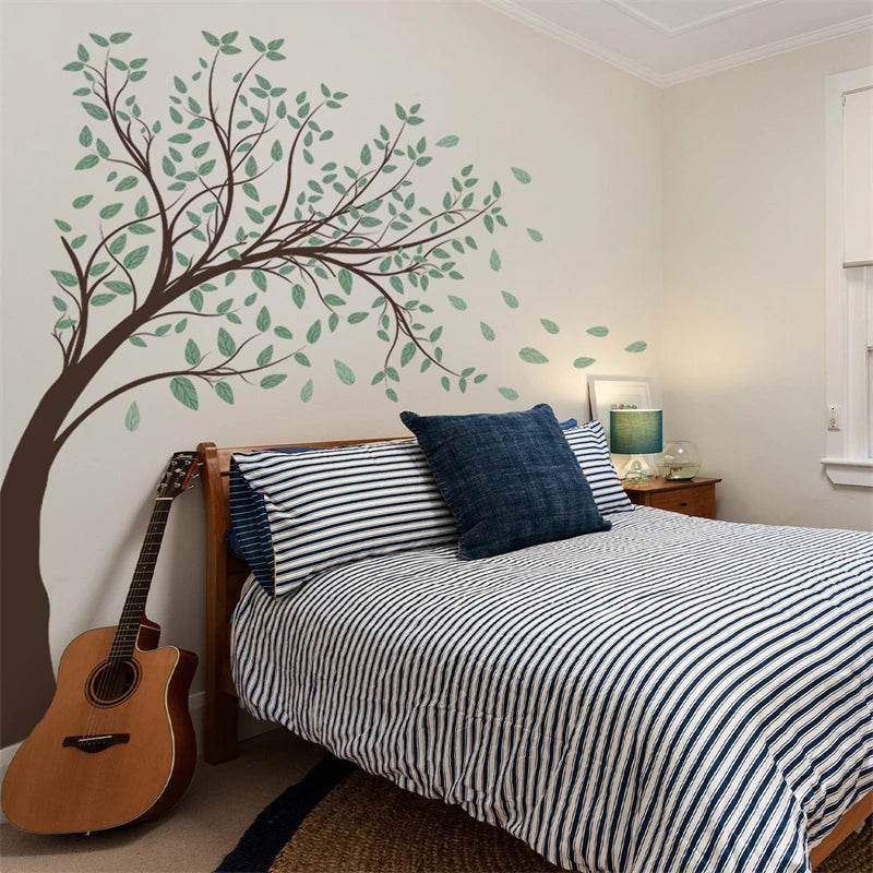 Wall Stickers Big Tree Leaves Green Living Room Background Bedroom Home Family Decoration Self adhesive  Wallpaper Art Picture