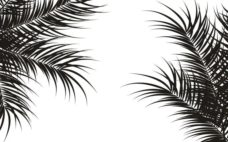 Black And White Palm Tree Leaves Removable Wallpaper, Modern Design Tropical Customizable Wall Mural. Peel And Stick Living Room