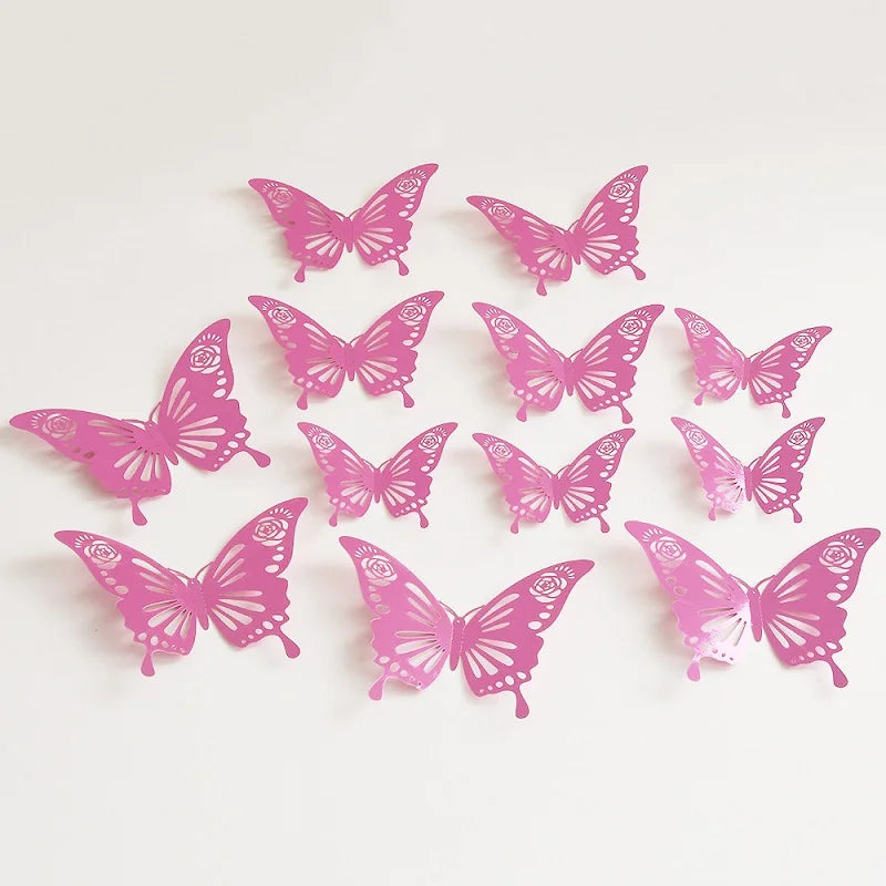 12Pcs/Set 3D Hollow Butterfly Wall Stickers for Home Decorations DIY PVC Stickers for Kids Bedroom Birthday Party Wedding Decor