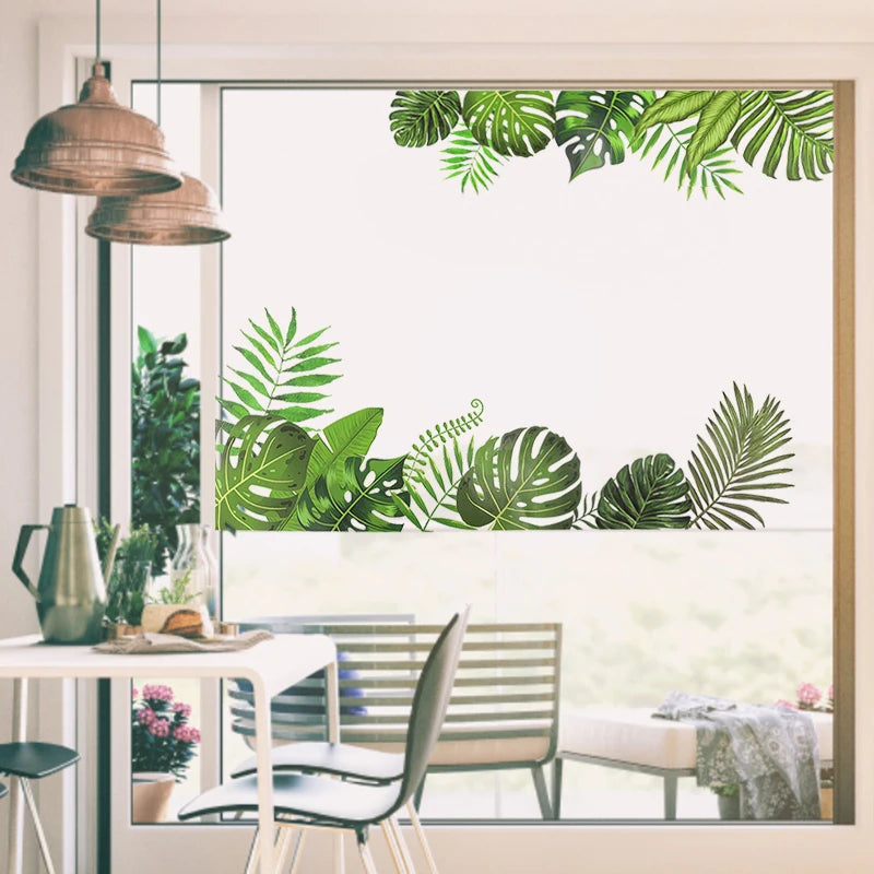 Tropical Green Plant Wall Sticker Palm Tree Leaves Wall Decal for Home Living Room Bedroom Decorative Art Vinyl Murals Wallpaper