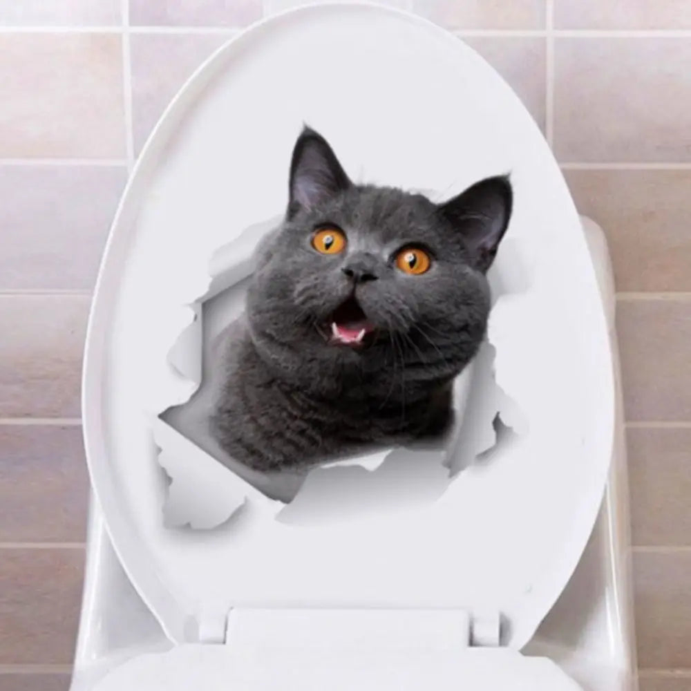 DIY Cat Toilet Sticker Multiple Styles Cute 3D Cat Wall Decal Waterproof Self-adhesive Toilet Seat Decal Toilet Seat