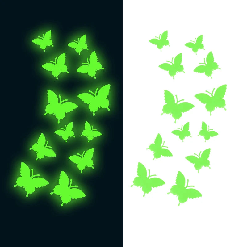 12pcs Luminous Butterfly Wall Stickers for Kids Bedroom Living Room Home Fridge Wall Decal Glow in the Dark Sticker 3D Wallpaper