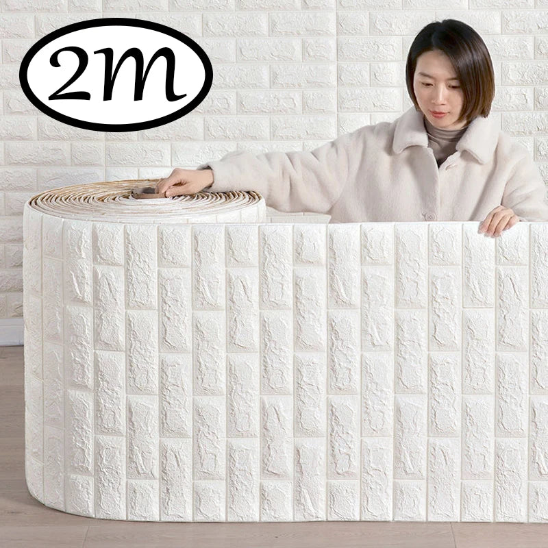 70cm*2m Long 3D Brick Wall Stickers DIY Decor Self-Adhesive Waterproof Wallpaper for Kids Room Bedroom Kitchen Home Wall Decor