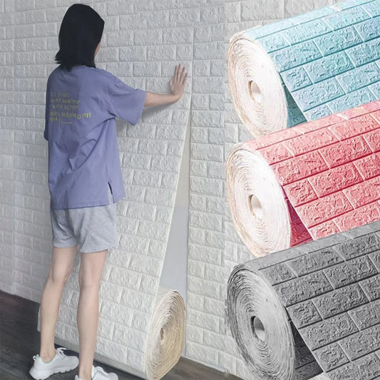 3D Brick Pattern Wall Sticker Self-Adhesive  Panel Waterproof Living Room Wallpaper Home Decoration DIY 70x77CM