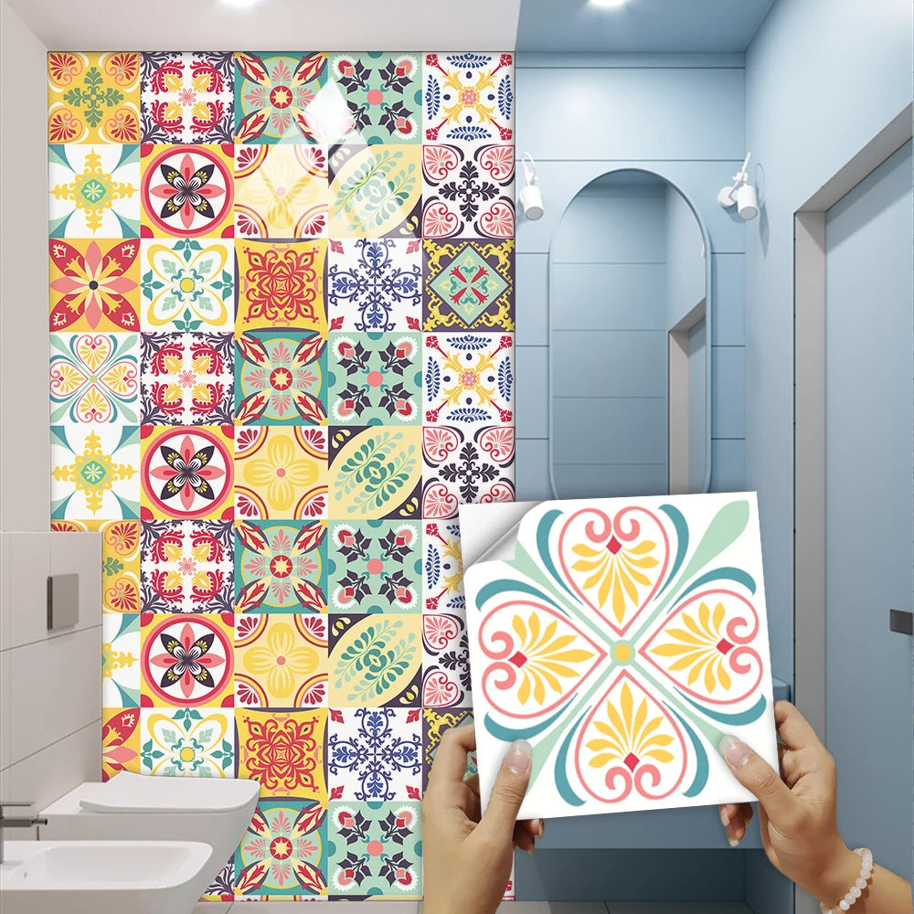 16pcs/set Colorful European Style Tiles Wall Sticker Kitchen Bathroom Tables Art Mural Home Decor Peel & Stick PVC Wall Decals