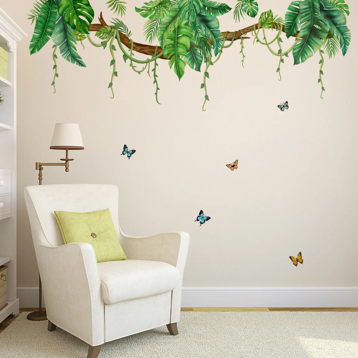 2pcs Plant Big Tree Leaf Butterfly Wall Sticker Background Wall Living Room Bedroom Study Dining Decoration Wall Sticker Ms8407