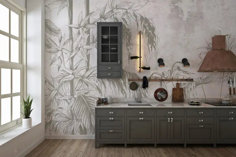 Tropical Trees And Leaves Wallpaper, Stylish Botanical Vintage Design Botanical Wall Mural