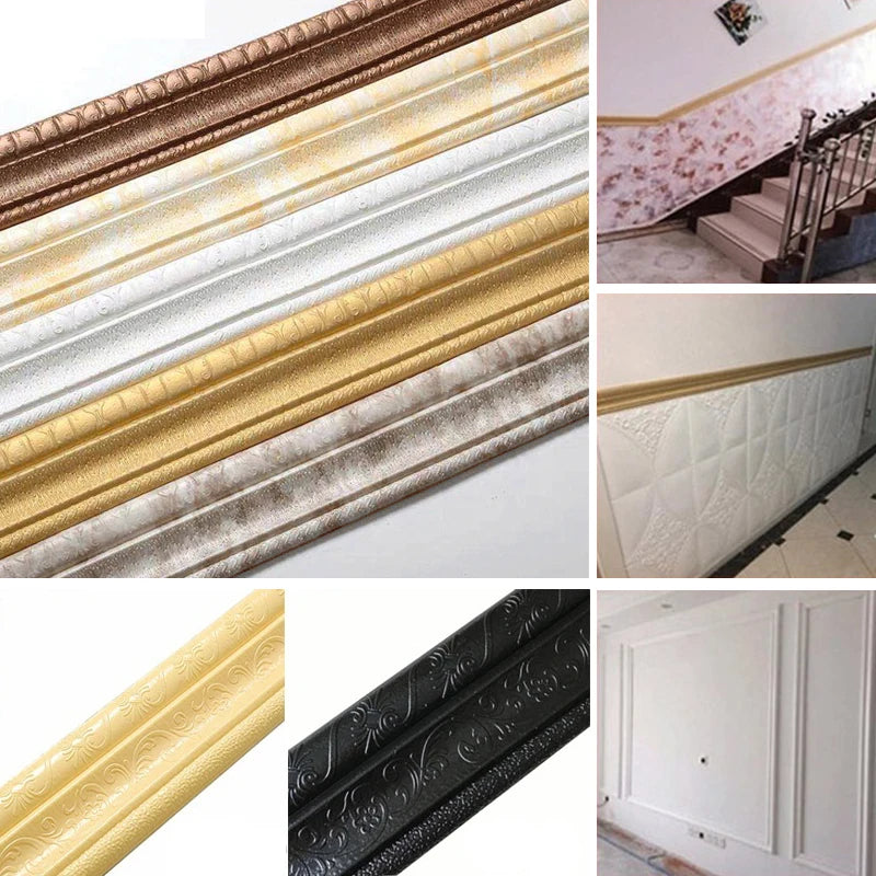 2.3m/roll 3D Foam Waistline Skirting Line Self-adhesive Wall Sticker Waterproof Sealing Frame DIY Home Decor Beautification Line