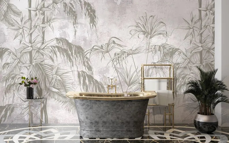 Tropical Trees And Leaves Wallpaper, Stylish Botanical Vintage Design Botanical Wall Mural