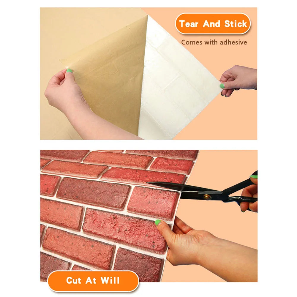 12pcs Wall Sticker 3D Brick Self-Adhesive PVC Wallpaper for Bedroom Waterproof Toilet Stickers DIY Home Wall Decor Dropshipping