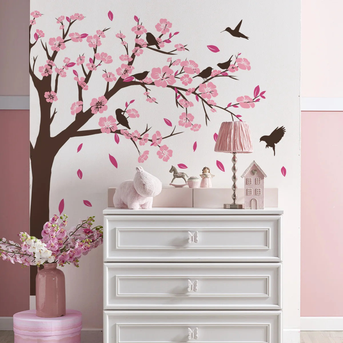 2pcs Big Tree Peach Blossom Leaf Wall Stickers Living Room Study Background Wall Home Decoration Wall Stickers Wallpaper Ms2267