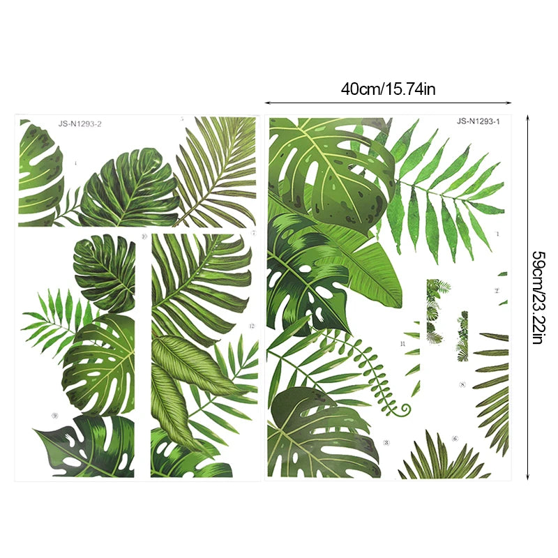 Tropical Green Plant Wall Sticker Palm Tree Leaves Wall Decal for Home Living Room Bedroom Decorative Art Vinyl Murals Wallpaper