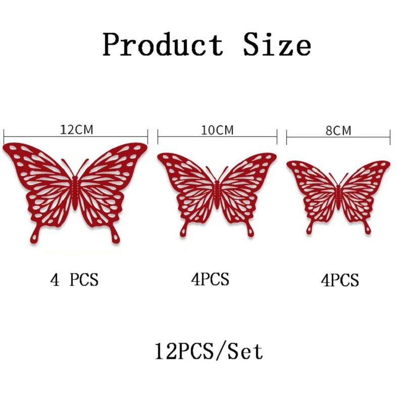 12Pcs/Set 3D Hollow Butterfly Wall Stickers for Home Decorations DIY PVC Stickers for Kids Bedroom Birthday Party Wedding Decor