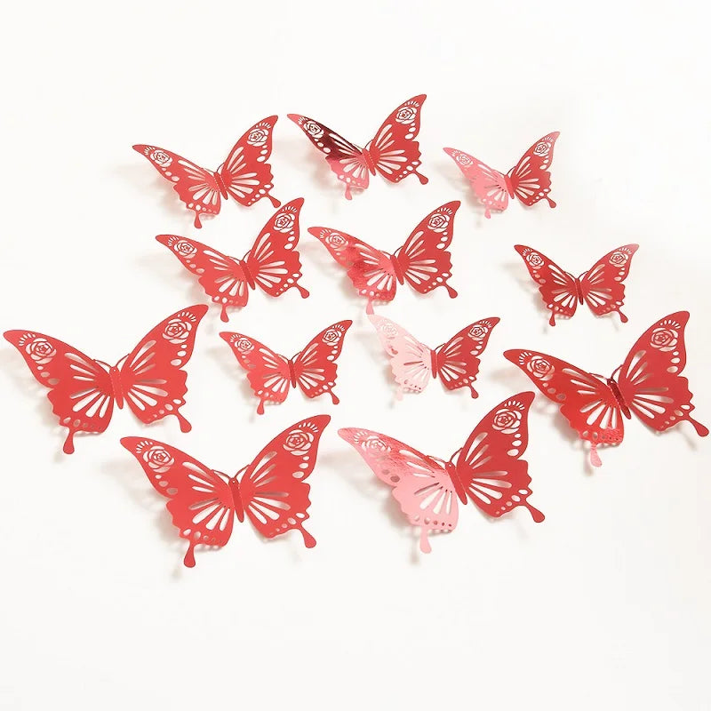 12Pcs/Set 3D Hollow Butterfly Wall Stickers for Home Decorations DIY PVC Stickers for Kids Bedroom Birthday Party Wedding Decor