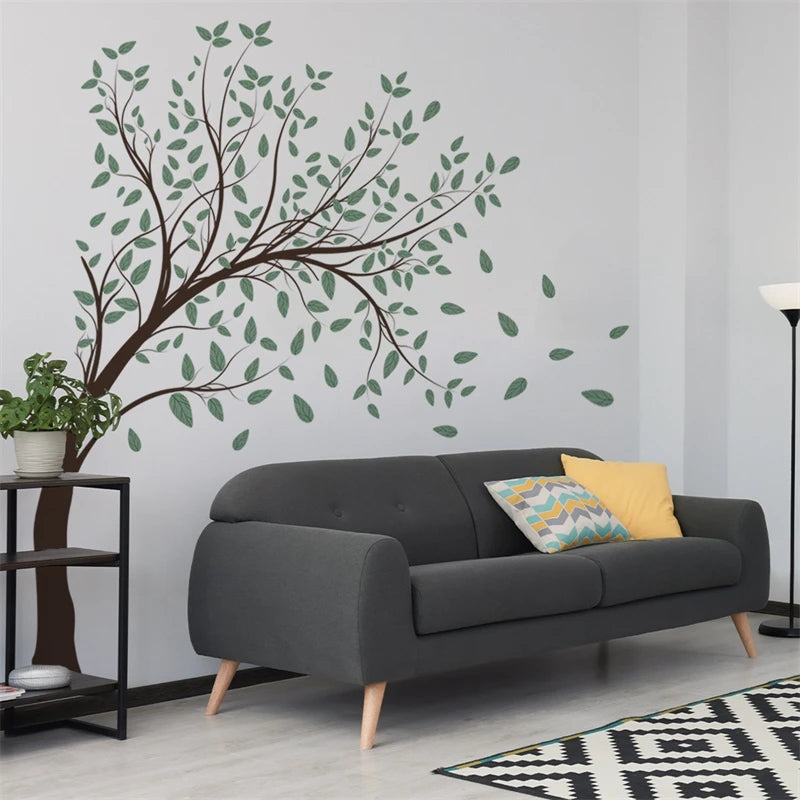 Wall Stickers Big Tree Leaves Green Living Room Background Bedroom Home Family Decoration Self adhesive  Wallpaper Art Picture