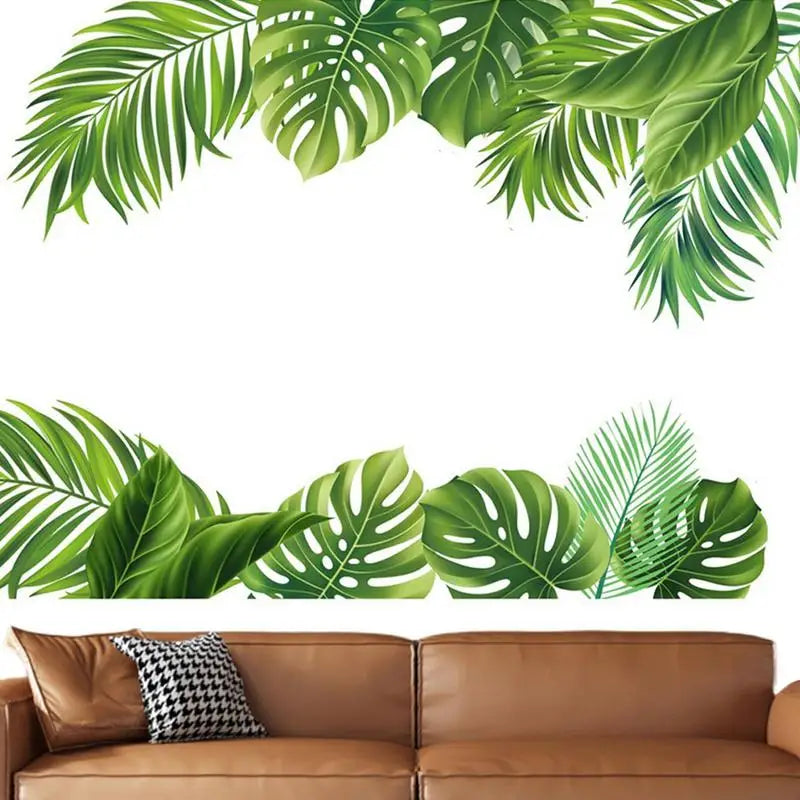 Tropical Palm Leaf Wallpaper Green Tropical Plants Wall Stickers 2Pcs Self Adhesive Removable Reusable Palm Tree Leaf Wall