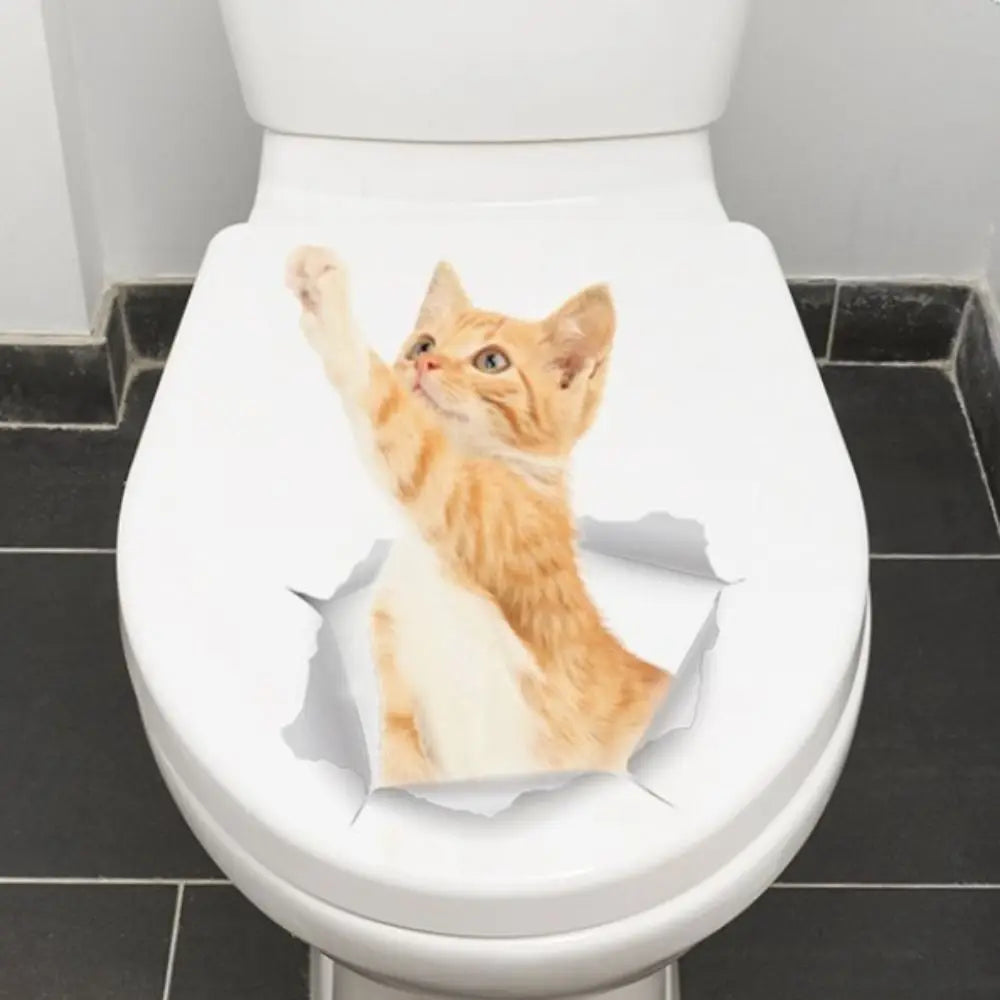 DIY Cat Toilet Sticker Multiple Styles Cute 3D Cat Wall Decal Waterproof Self-adhesive Toilet Seat Decal Toilet Seat